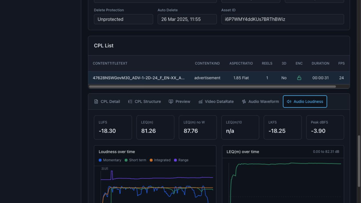 CatcherTMS audio loudness quality-control graphs