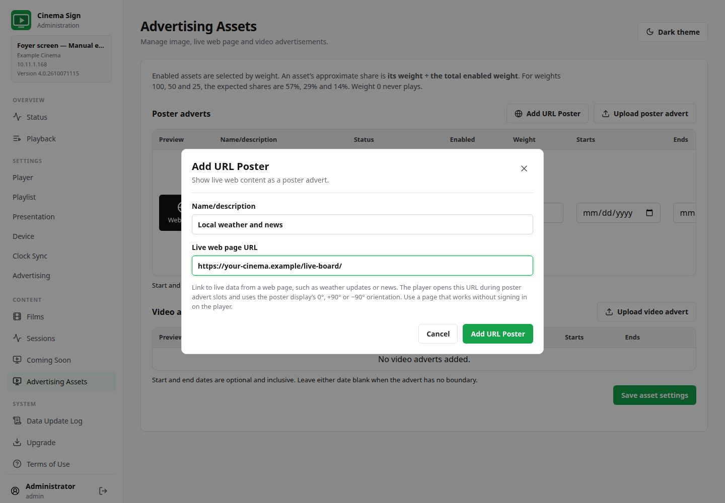 Add a name and a Live web page URL