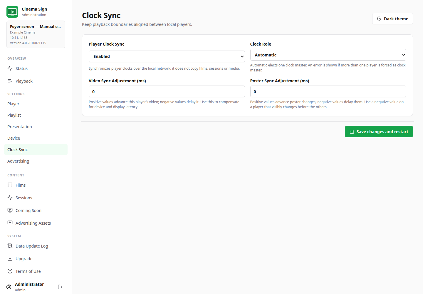 Clock synchronization is independent of programme sharing