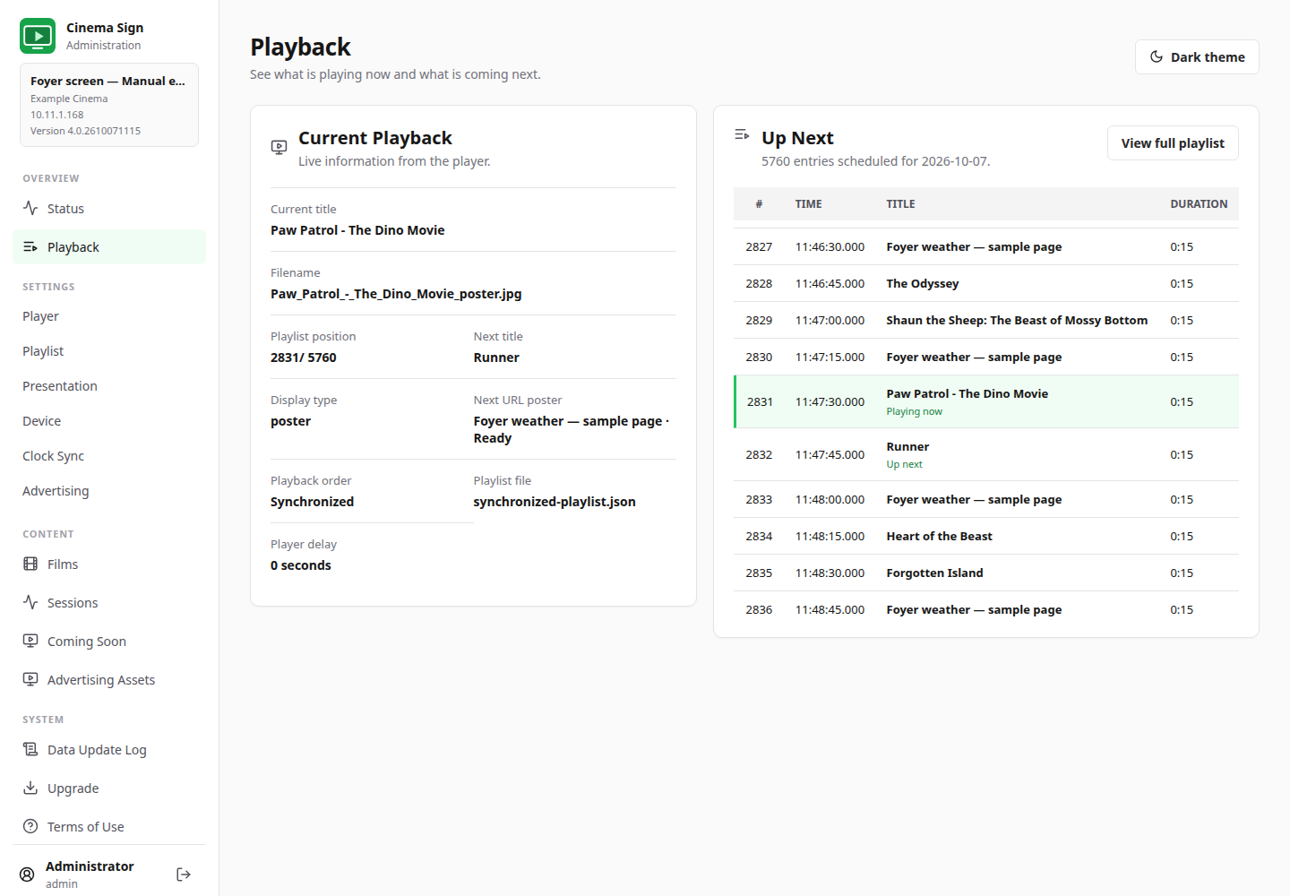 Playback shows the current item and Up Next