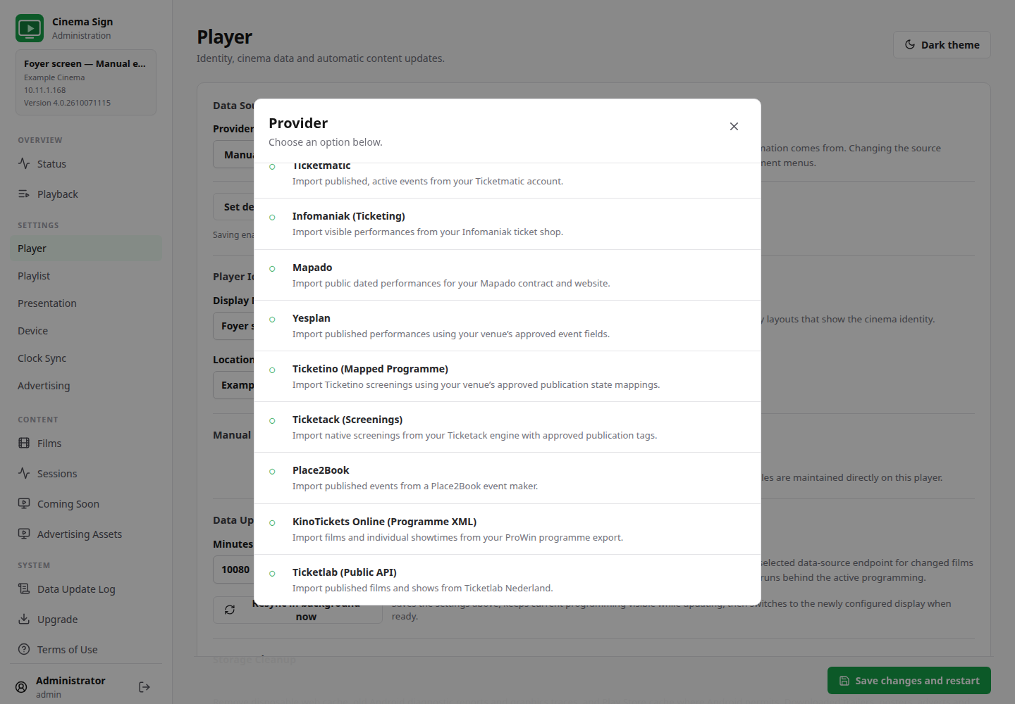 Scroll inside the provider window to see its last entries
