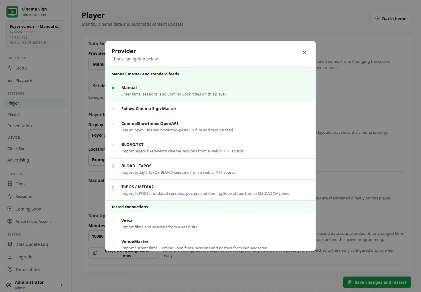 Choose from the supported input types