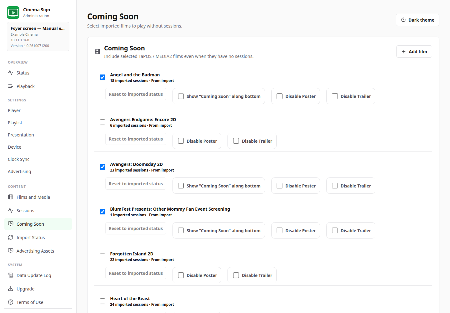 Coming Soon values from the actual TaPOS import