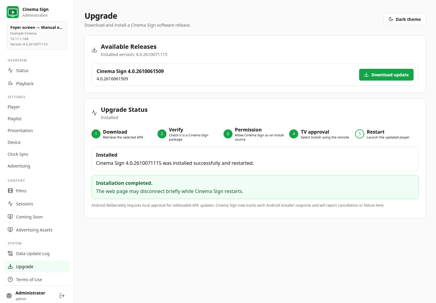Upgrade lists releases from the configured repository