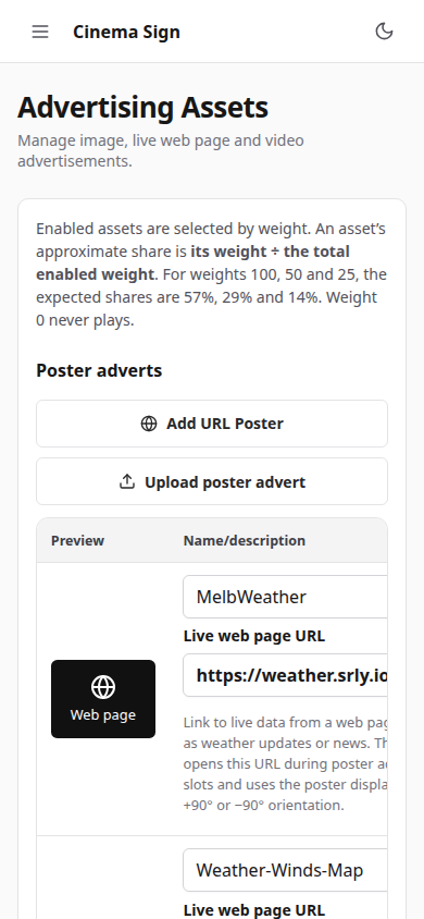 Actual current Advertising Assets page on a phone viewport