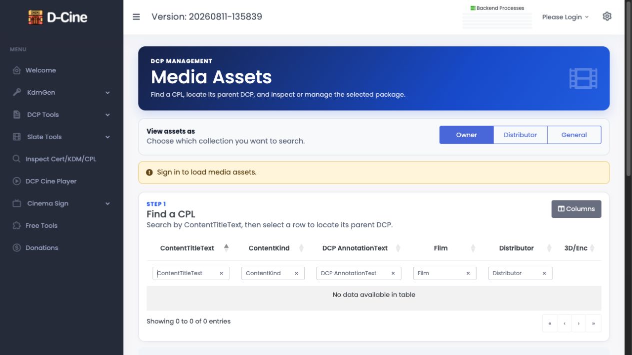 DCP Tools media asset and CPL search workflow