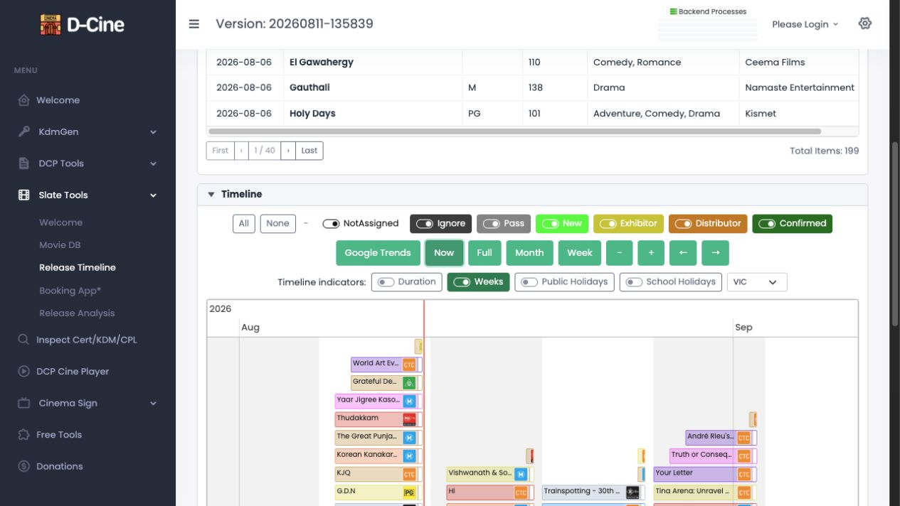 Slate Tools cinema movie Release Timeline